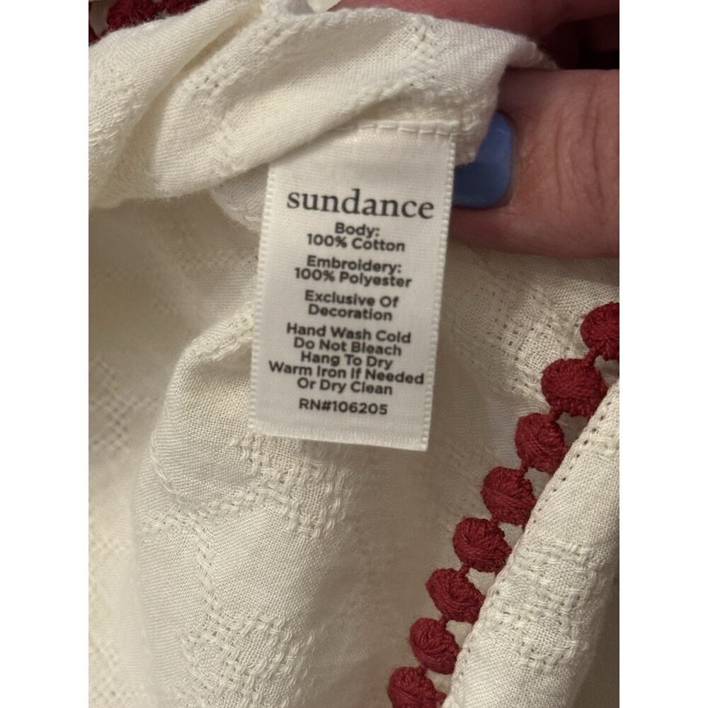 Sundance Sz PS Ivory Linen Embroidered Peasant Blouse Tassels Boho Cream - Picture 8 of 11